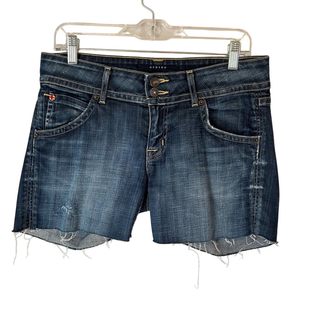 Hudson Jeans Dark Blue Distressed Denim Cutoff Shorts